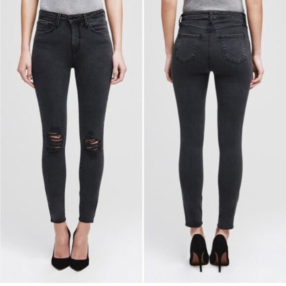 L'AGENCE Margot High Rise Distressed Skinny Washed Black Jeans 25 - Picture 3 of 11